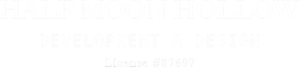 Logo for "Half Moon Hollow Development & Design" with License #87697.